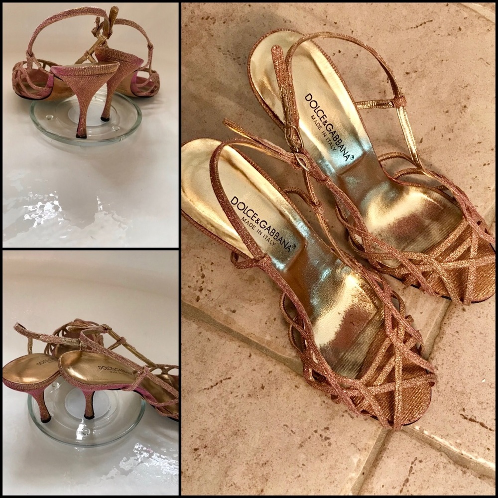 Dolce & Gabbana Metallic Pink Lurex Heels Sz37.5